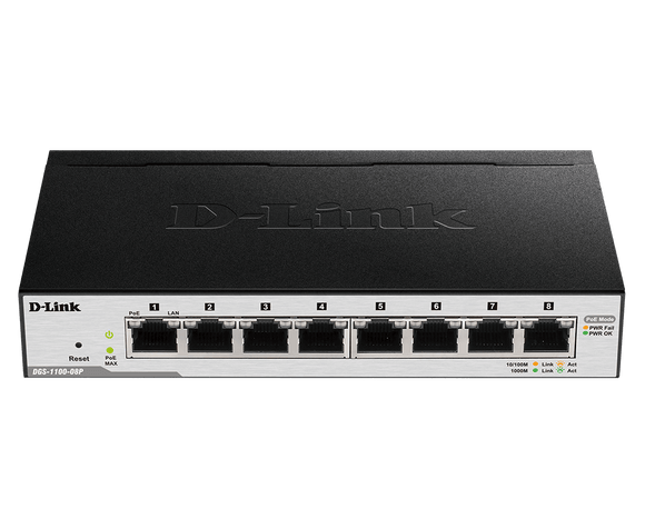 D-Link 8 Port Gigabit ( 8 PoE - 64 W ) Desktop Smart Switch / DGS-1100-08P