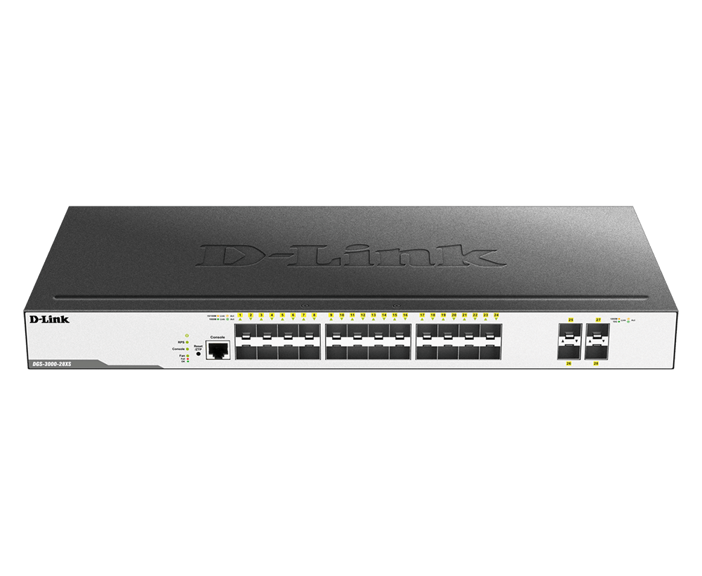 D-Link / DGS-3000-28XS / 24 Port SFP Gigabit + 4*10G SFP Ports