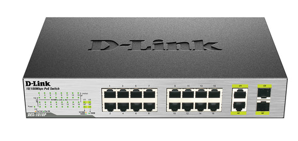 D-Link 16 Port 10/100 ( 8 POE - 80 watts ) + 2 SFP Port Switch / DES-1018P