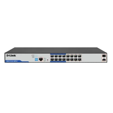 D-Link / DGS-F1210-18PS / 16 port Gigabit ( 16 poe - 150 watts ) Long Range 250m PoE+ & 2 SFP ports Smart Switch