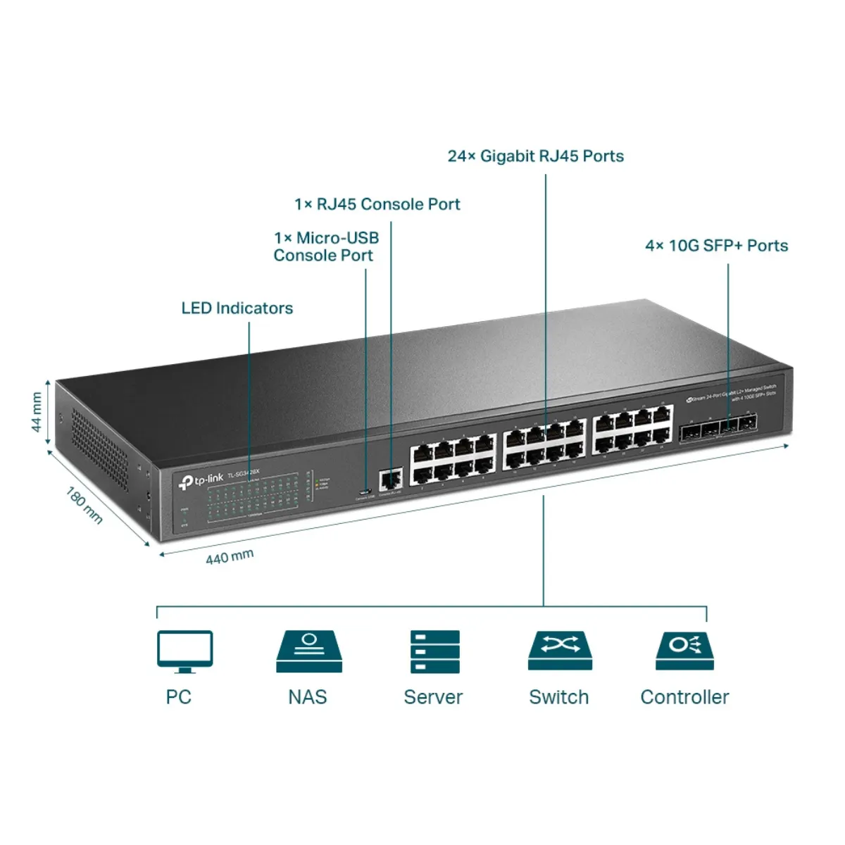 TP-Link / TL-SG3428X / JetStream 24 Port Gigabit L2+ Managed Switch & 4 10GE SFP+ Slots - Image 2