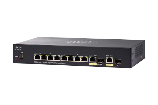 Cisco / SG350-10P /  8 Port Gigabit  ( 8 POE - 62 W ) & 2 Gigabit Combo SFP Managed Switch