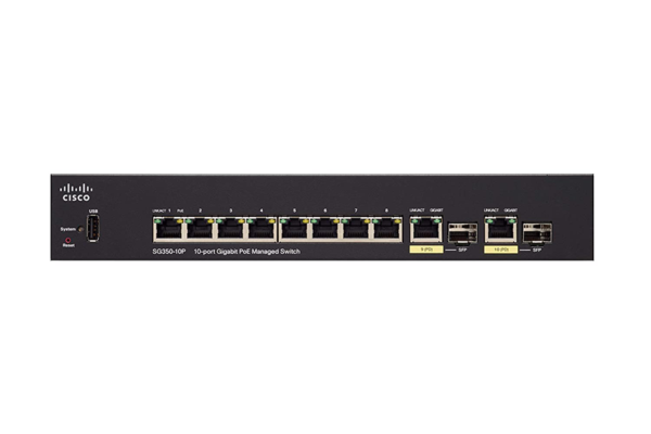 Cisco / SG350-10P /  8 Port Gigabit  ( 8 POE - 62 W ) & 2 Gigabit Combo SFP Managed Switch - Image 2