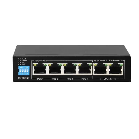 D-Link / DGS-F1006P-E / 4 port POE Gigabit (60W ) Long Range 250M + 2 Uplink Port Switch
