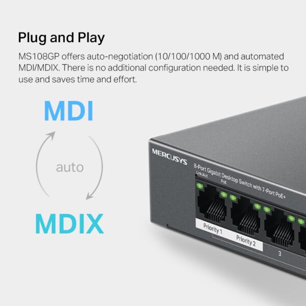 MERCUSYS / MS108GP / 8-Port Gigabit POE ( 7 POE + 65 W ) Desktop Switch - Image 8