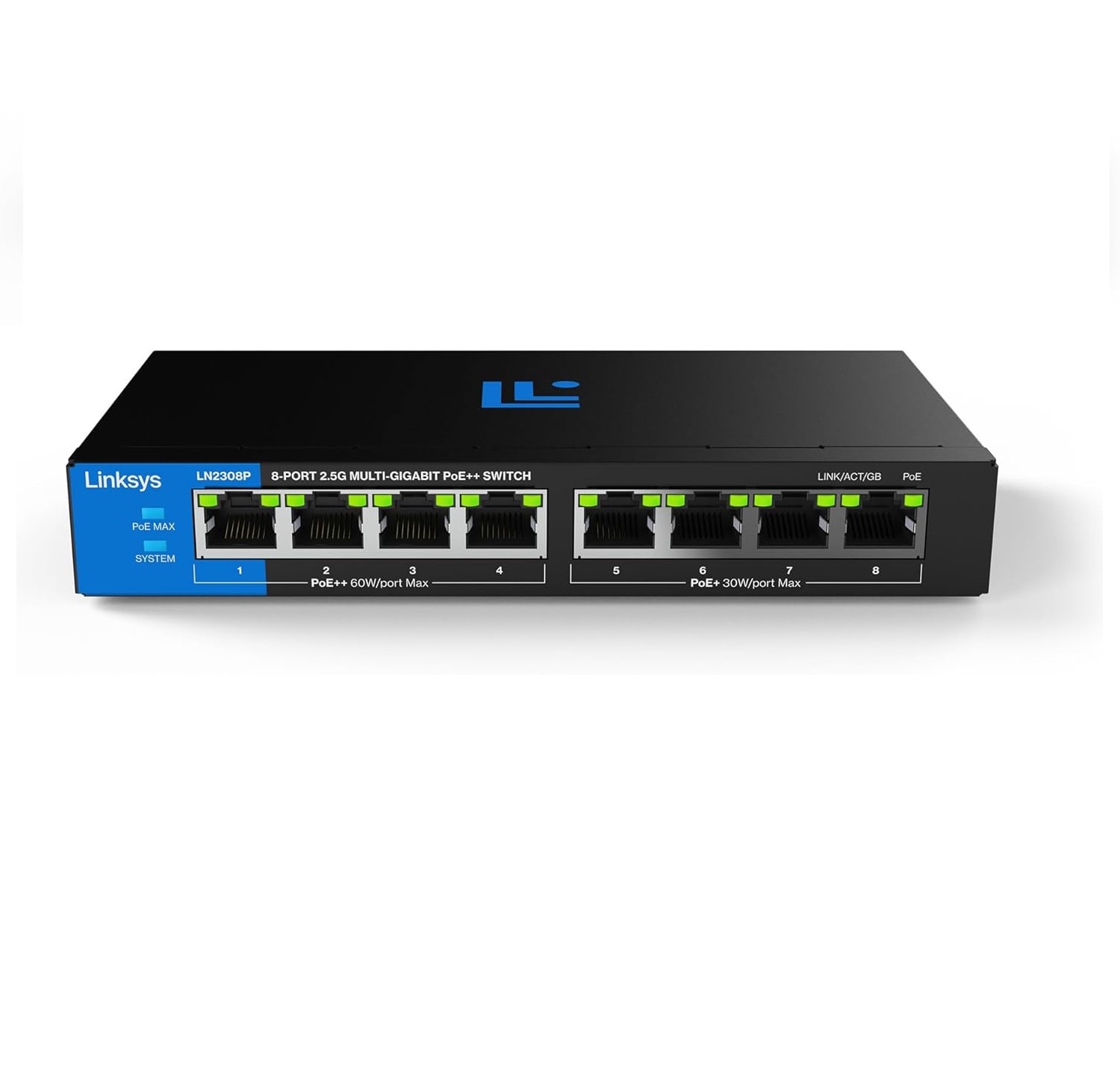 Linksys / LN2308P-KE / 8 Port 2.5GB POE++ ( 8 POE - 180 W ) Unmanaged Desktop Switch