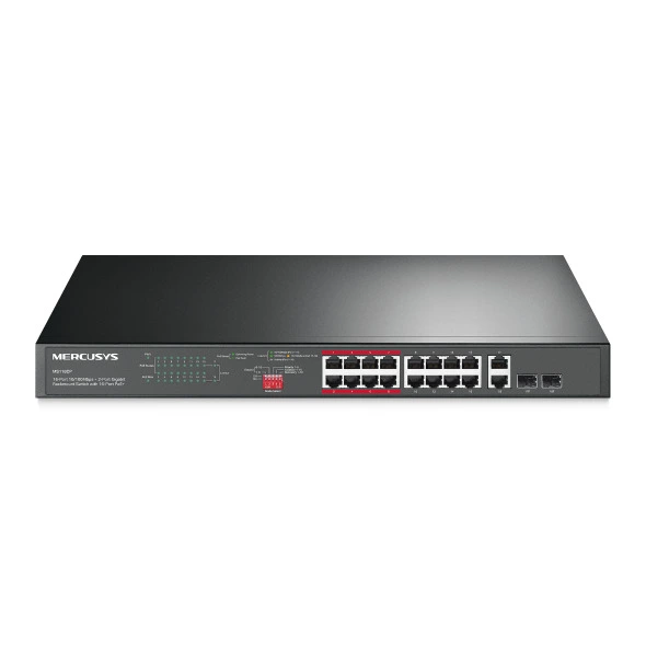 MERCUSYS / MS118CP / 16 port 10/100 ( 16 poe - 190 watts ) Long Range 250m PoE+ & 2 GB Up-link Switch - Image 2