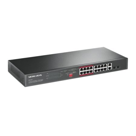 MERCUSYS / MS118CP / 16 port 10/100 ( 16 poe - 190 watts ) Long Range 250m PoE+ & 2 GB Up-link Switch